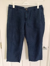 FAT FACE Premium Irish Linen Cropped Trousers, Navy Blue - Women's UK 16 EU 44