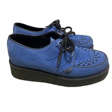 Blue Suede Underground Lace Up Wulfrun Creepers Shoes UK 4 US 6