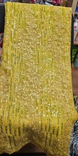 5 Yards French Lace Fabric Material With Sequins. Yellow 