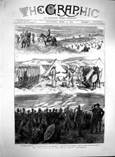 Original Old Antique Print 1879 Zulu War Buffalo River Fort Bengough Camp Siers
