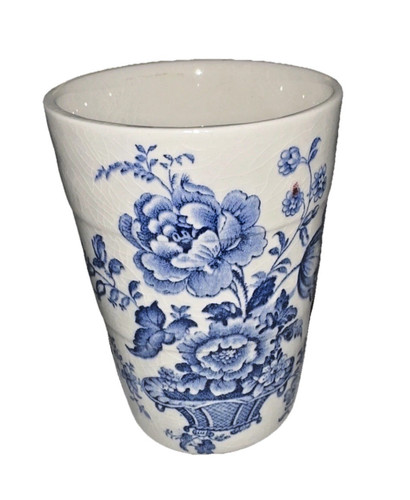 Blue white floral cup vase - blue,