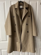 Mango Oversized Handmade Wool-Blend Coat, Size XS, Beige / Taupe, VGC, RRP £140