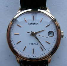 SEKONDA MANUAL WATCH - 17 JEWELS WRISTWATCH - GOLD TONE - 1990s BOXED WORKING