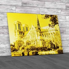 The Cathedral Of Notre Dame De Paris France Yellow Canvas Print Large Picture
