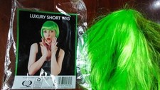 Short Green Bob Wig Fancy Dress Costume VGC 