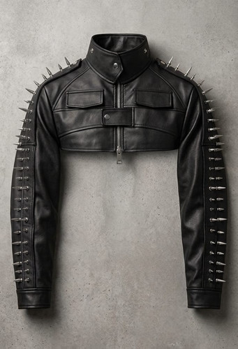 Women spiked leather cropped - spiked,