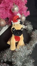 Christmas Sitting Pug Plush Cuddly Soft Toy With Hat And Scarf