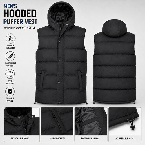 Mens hooded puffer - hooded, gilet