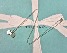 Authentic Tiffany & Co Blue Mini Double Heart Tag Necklace On 21" Chain