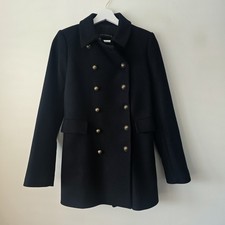 Zara Ladies Black Short Wool Blend Military Coat Jacket Size S Small 8 10 