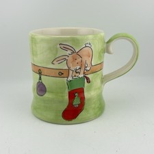 Whittard of Chelsea 2004 Hand Painted Christmas Mug Bunny Stocking Vintage