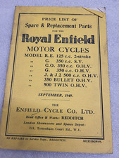 Royal Enfield spare & replacement parts price list Sept 1949 C/CO G J J2 350 500