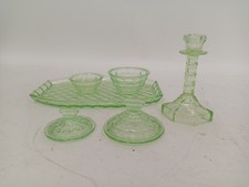 Vintage Green Uranium Depression Glassware Bundle - 4 Piece Set