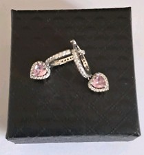 Lovely PANDORA Sparkling Halo Heart Hoop Earrings Sterling Silver