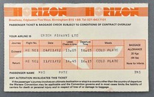 HORIZON HOLIDAYS ORION AIRWAYS VINTAGE USED AIRLINE TICKET 1982