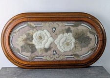 Antique Victorian Tapestry Beadwork Embroidery insert Walnut Table Stand Tray