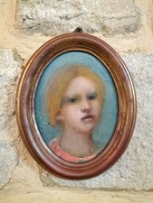 Genuine 20thC. IMPRESSIONIST Miniature Oil Painting,Girl Portrait,Oval Frame,Old