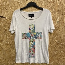 Serge DeNimes Floral Cross T-Shirt Size Large Off White Scoop Neck LDN SDN