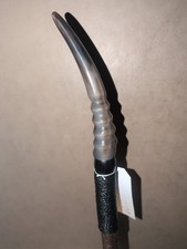 Polished Ox Horn On Hazel Shaft With Leather Wrap Grip and Buffalo horn collar 