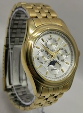 Vtg 1990s Sekonda Triple Date Moonphase Gold Tone Bracelet Quartz Gents Watch