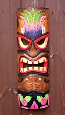 Wooden 50cm Tiki Bar Mask Accessories Hand Carved Painted Tiki Bar Decoration