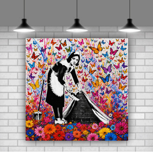 Banksy style colourful flowers