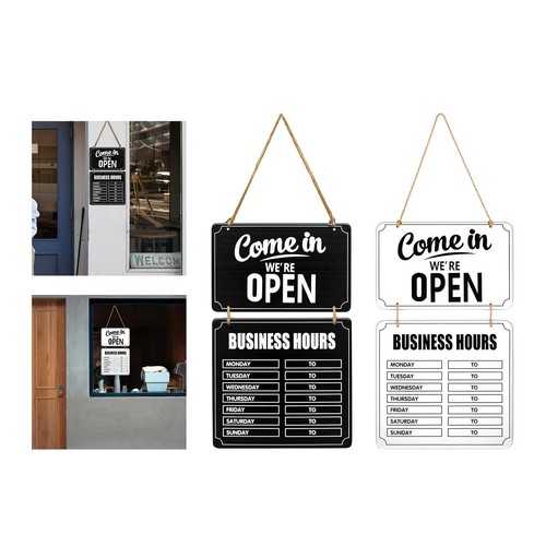 Business hours sign hanging - hours,