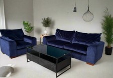 Sofa Set, Clara Velvet 3-Seater Sofa And Armchair - Navy Blue
