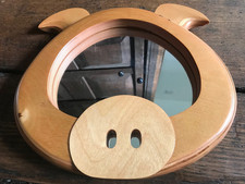 Chunky wooden pig wall mirror handmade PERFECT 27cm x 26cm