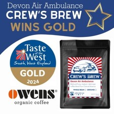 Organic and Fairtrade Coffee Beans 1kg Bag Crew's Brew Devon Air Ambulance