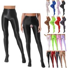 UK Womens Oil Shiny Glossy Crotchless Tights High Stretch Tights Dance Pantyhose