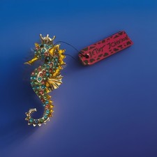 Betsey Johnson  Glitter Reef Seahorse Blue Rhinestone Brooch Necklace Pendant