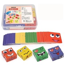 Kids Face Change Cube Game Montessori Expression Puzzle Building Blocks Toys Ear