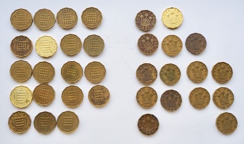 Coins brass three pence - coins,