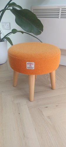 Small orange tweed footstool - small,