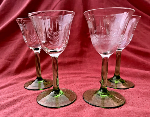 Set vintage art deco etched - 4,