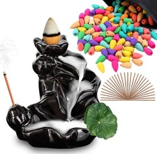 Ceramic Incense Holder Backflow Smoke Waterfall Incense Burner 60 Cones+20 Stick