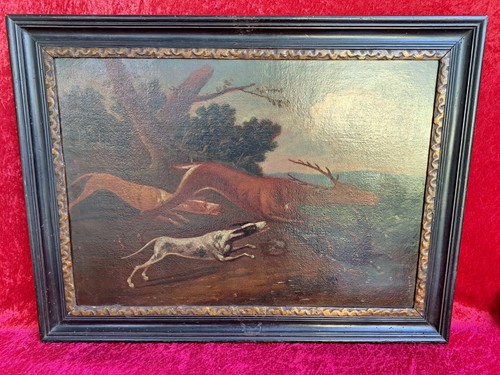 Antique painting stag hunt - antique, painting,