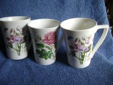 PORTMEIRION 3 MUGS BOTANIC GARDEN SUSAN WILLIAMS ELLIS SWEET PEA ROSA ROYAL