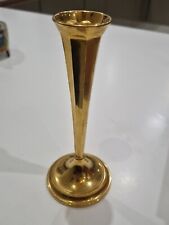 Vintage Gold Coloured Metal Trumpet Vase  17.5cm Tall