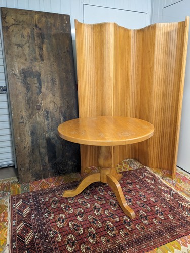 Vintage round pine pedestal - vintage,