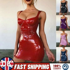 Women's PVC Faux Leather Mini Sleeveless Dress Party Club Sexy WET LOOK Dresses