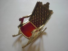 1:12th Scale Dolls House Furniture, Miniatures, Golden Metal Rocking Chair