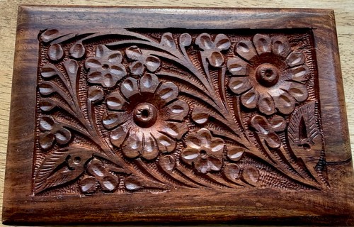 Hand carved wooden box - wooden,