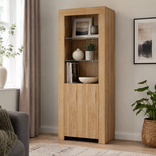 Tall bookcase oak cabinet led - tall,
