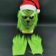 The Grinch Full Head Latex Mask Xmas Hat Monster Adult Costume Christmas Cosplay