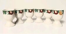6 Matching Ceramic Egg Cups White with Pattern at Top