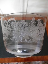 Antique Lampshade Etched Bird Flower Clear Glass Oil Lamp Shade Uplighter