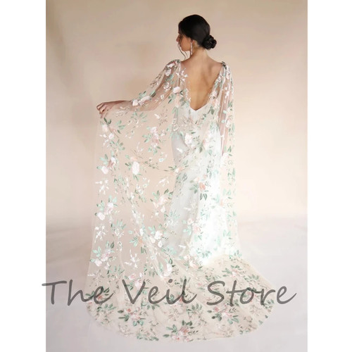 Floral bridal cape veil - floral,