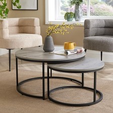 Nest of 2 Grey Tables Round Stackable Side Unit Industrial Living Room Seconds